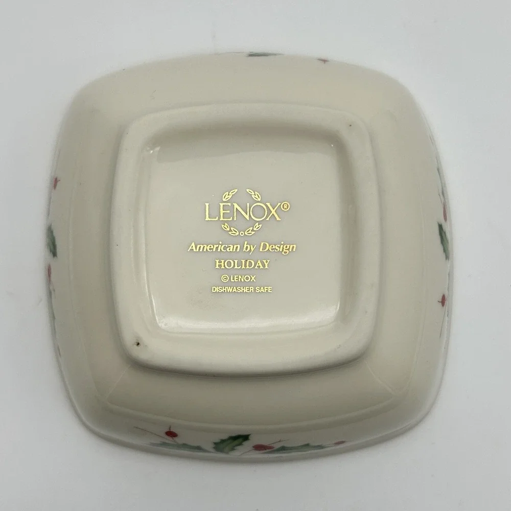 LENOX Holiday Holly Berry Square Dipping Bowl Gold Rim Christmas Porcelain 4